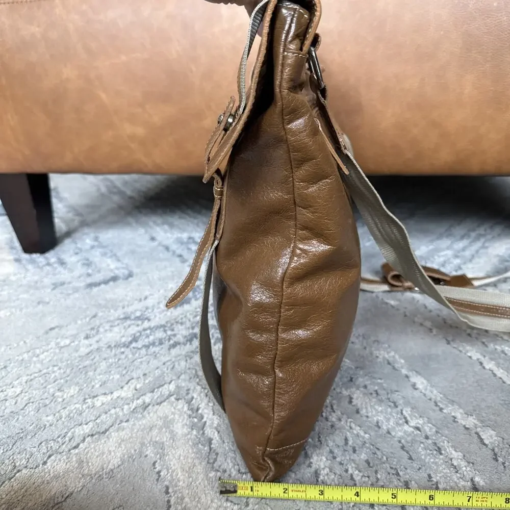 Claudia Firenze Brown Tan Genuine Leather Messenger Crossbody Bag Made In Italy